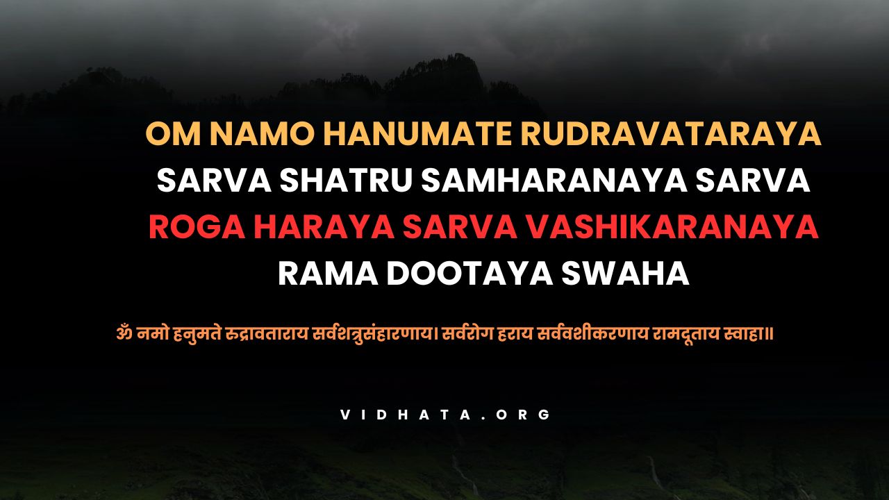 Om Namo Hanumate Rudravataraya Sarva Shatru Samharanaya Sarva Roga Haraya Sarva Vashikaranaya Rama Dootaya Swaha